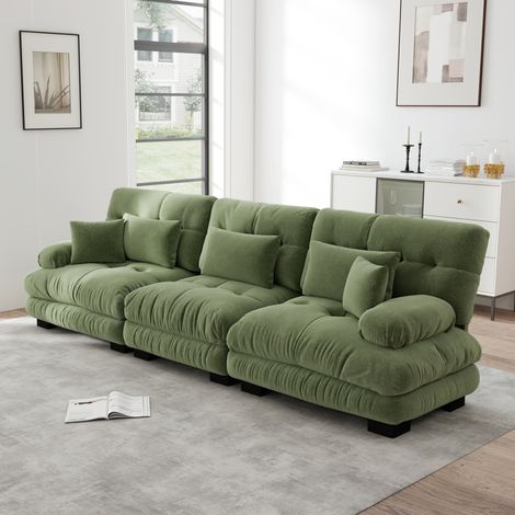 Sofá modular 3 plazas de chenilla verde con asiento profundo (1/5)
