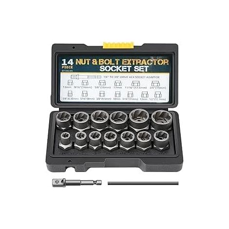 14 Piece Socket Set, Bolt Extractor Set, Locking Wheel Nut Removal Tool, 3/8" Impact Socket Set and Rounded Bolt Extractor, Bolt Extractor (1/5)