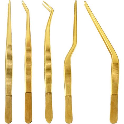 Set di 5 pinze da cucina in acciaio inossidabile, ideali per una presa precisa durante la cottura e il servizio. (1/5)