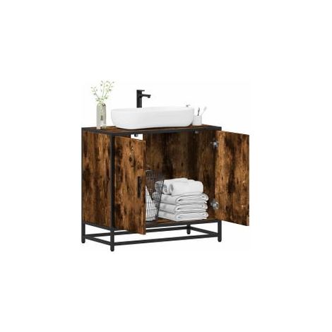 Armoire de lavabo de salle de bain chêne fumé 65x33x60 (1/5)