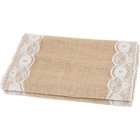 4-teiliges Set Tischläufer aus Jute im Retro-Stil mit Spitze für ländliche Hochzeitsfeiern, C--