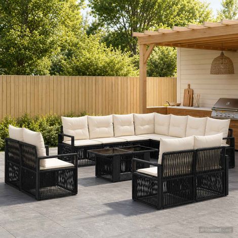 vidaXL Set Divano da Giardino 12 pz Nero e Bianco Crema polyrattan (1/5)