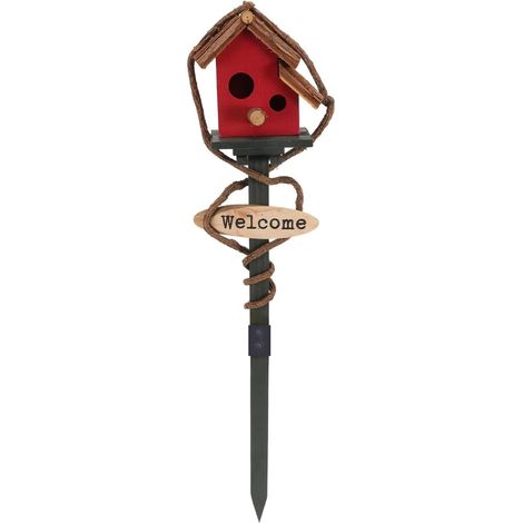 Nichoirs pour l'extérieur avec Poteau, nichoir en Bois de 27, 6 Pouces de Haut, Support nichoir Chalet, Piquet Jardin décoratif pour à Oiseaux pour pelouse et Cour Rouge (1/5)