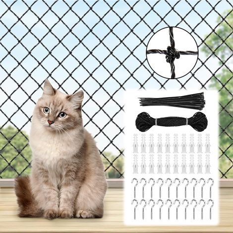 Filet de Protection Chat, 4x3m Filet de Balcon avec Fil d'acier Inoxydable, Installation sans Perçage, Anti-Chute pour Chats Chiens, Résistant aux Griffades, pour Balcon Terrasse Fenêtre (1/5)
