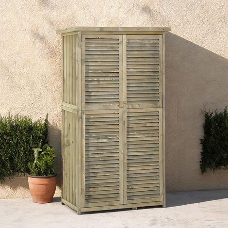 Abri de jardin en bois gris avec toit en feutre et double porte (1/5)