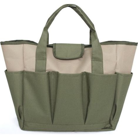 Bolsa para herramientas de jardín，Con 9 bolsillos，Bolsa de almacenamiento para herramientas de jardín，481830cm，Verde y caqui (1/5)