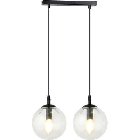 Lampada a Sospensione Cosmo, Acciaio verniciato a polvere, Vetro, Nero, 40x100x14 cm
