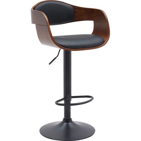 Sgabello da bar x1 design scandinavo in PVC nero e struttura in legno di noce gambe in metallo nero 100005036