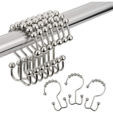 Duschvorhanghaken, Edelstahl, doppelte Schiebe-Duschhaken für Schlafzimmer, Duschstange, Vorhänge, Nickel (24er-Set) (1/5)