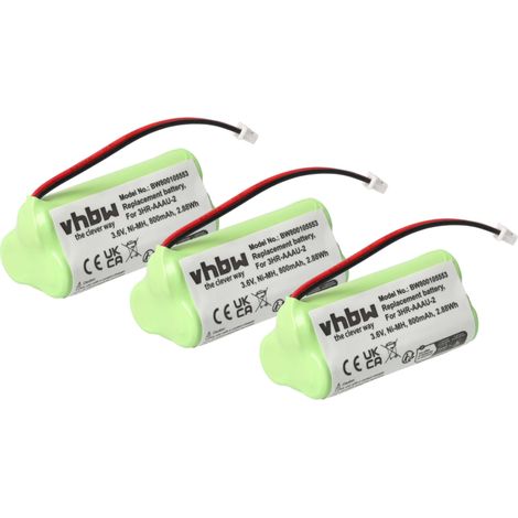 vhbw 3x Akku Ersatz für Bang & Olufsen 3HR-AAAU-2 für schnurlos Festnetz Telefon (700 mAh, 3,6 V, NiMH) Grün