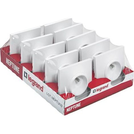 Legrand – Lot de 10 prises de courant avec terre Neptune – Blanc – PVC lisse – Sécurité enfant – Griffes de fixation incluses (1/5)