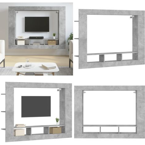 Meuble TV gris béton 152x22x113 cm bois d'ingénierie - Meuble Tv - Meuble Tv Mural - Support Tv - Meuble Hifi - Meuble Salon - Home & Living (1/5)