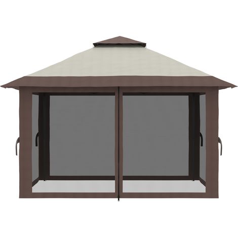 Pavillon de jardin pliable 4x4 m beige avec toit double réglable en hauteur et protection UV (1/5)