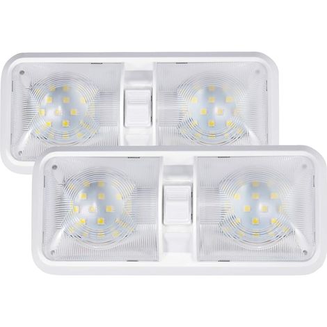 12V LED Eclairage Intérieur Plafonnier de Camping-car 12V 6W LED Lumière Blanche Naturelle Double Feu avec Interrupteur pour Camping-car Caravane Bateau Lot de 2 (1/5)
