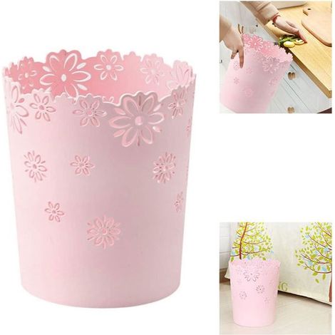 Poubelle ronde - Organisation de bureau - Motif ajouré - 16 x 16 x 19 cm - Rose (1/5)