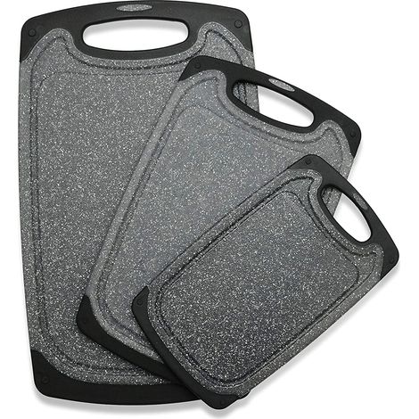 Taglieri da cucina, set da 3 (grande e piccolo), lavabili in lavastoviglie, con scanalature per il drenaggio del succo, manici ergonomici e rivestimento in gomma antiscivolo.