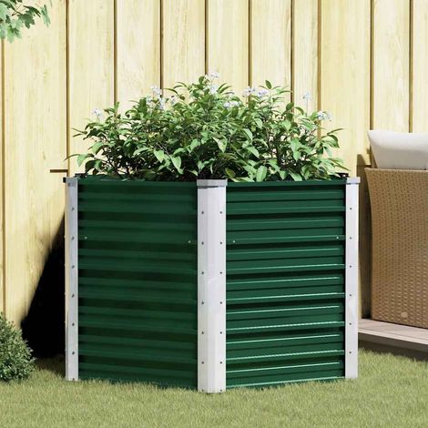 Lit surélevé de jardin-Jardinière surélevée-Bac de jardin surélevé Acier galvanisé 129x129x77 cm Vert (1/5)