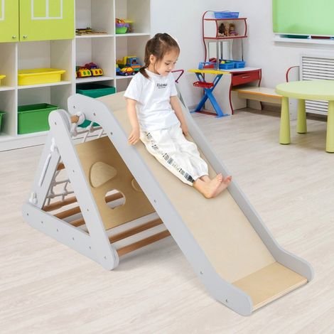 Cadre d'escalade en bois 4 en 1 avec toboggan, triangle d'escalade 62,5 x 64 x 57,5 cm - gris (1/5)
