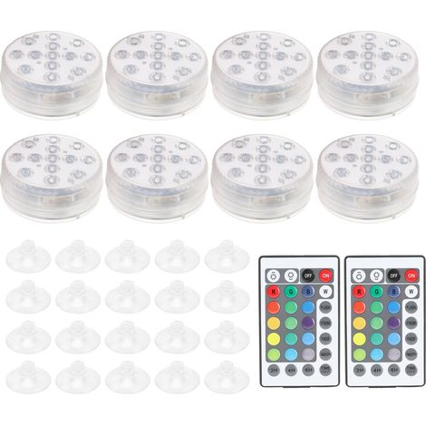 Lot de 8 lampes subaquatiques avec ventouse magnétique, 16 couleurs, pour bassin et aquarium.-AquaForge (1/5)