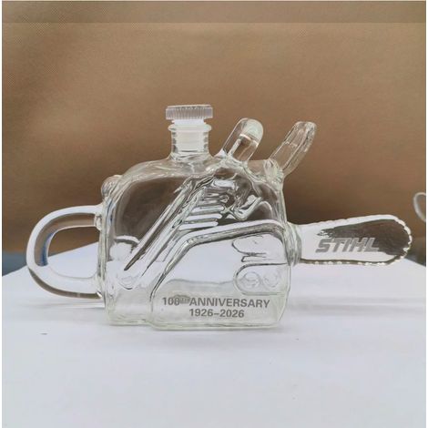 Carafe à whisky en verre en forme de tronçonneuse (A) - Bouteille commémorative vide pour spiritueux, 100e anniversaire - Usage industriel