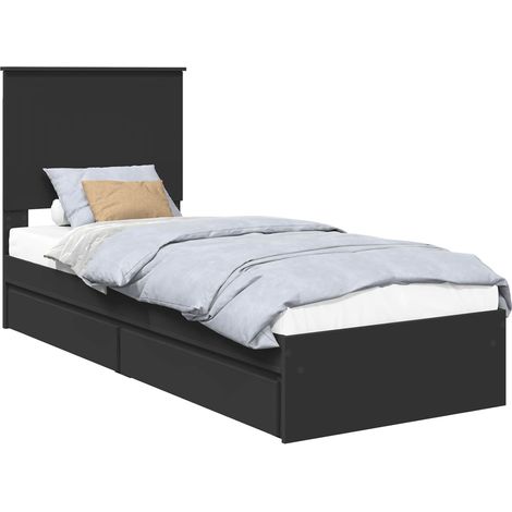 Storage Bed with Headboard Black 75 x 190 cm Engineered Wood vidaXL
