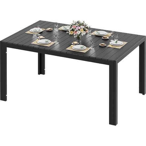 140x90x75cm Tavolo da giardino resistente alle intemperie,alluminio, con piano in WPC, tavolo rettangolare per 6 persone, stabile, giardino, terrazza, tavolo da balcone, Nero + Nero (1/5)