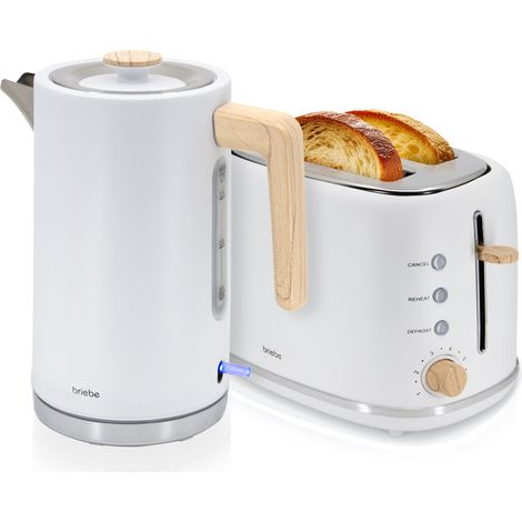 Briebe SKT1167WHT Nordic Ensemble Grille Pain 2 Fentes Larges, Bouilloire Électrique 1,7L sans BPA 2200W Blanc