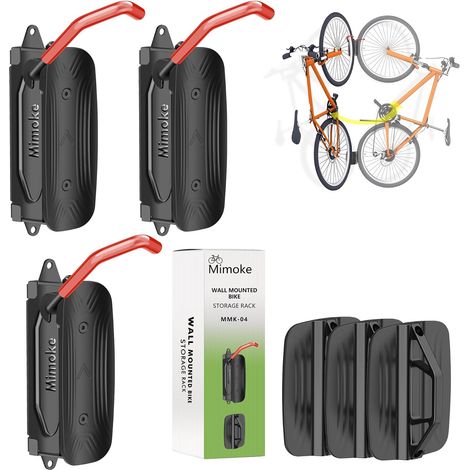 Support mural pivotant pour vélo, vertical, pour garage, VTT et vélo de course (crochet rouge, 3 pièce) (1/5)