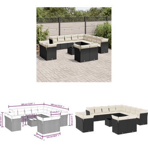 14-tlg. Garten-Sofagarnitur mit Kissen Schwarz Poly Rattan - Gartenmöbel - Outdoor Möbel - Rattan Sofa - PE-Rattan - Esstisch Set - Home & Living (1/3)