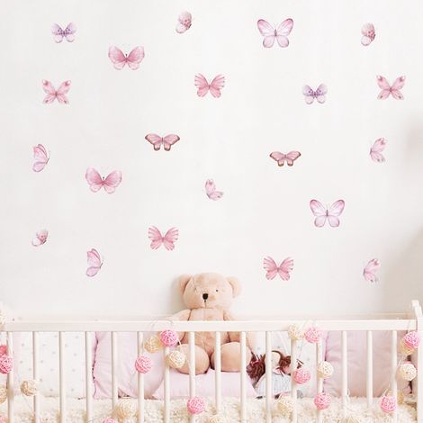 Lot de 6 stickers muraux en PVC auto adhésifs roses motif papillons décoration pour chambre d'enfant salon et chambre (1/5)