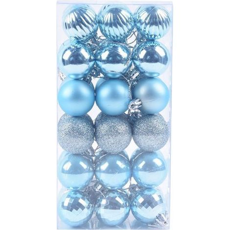 36 boules de Noël, 4 cm, incassables, plastique, bleu, décoration sapin, fête (1/5)