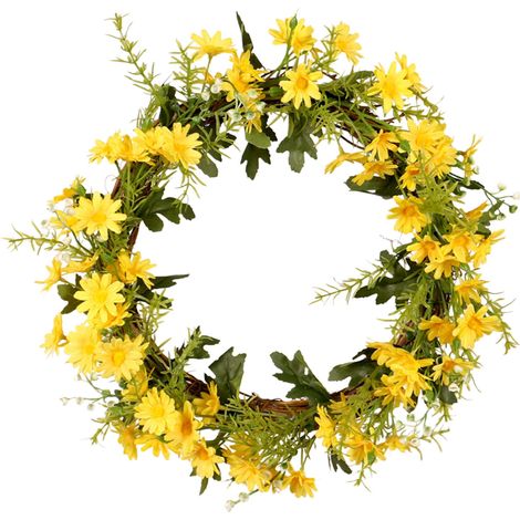 Guirlande Artificielle - Couronne De Feuilles Printanières En Plastique - Décoration Intérieure Et Extérieure - Diamètre 48 Cm - Violet Et Vert (1/5)