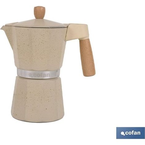 Cafetière à induction italienne 6 tasses, aluminium, 17 x 10,5 x 19,5 cm, beige granit (1/4)
