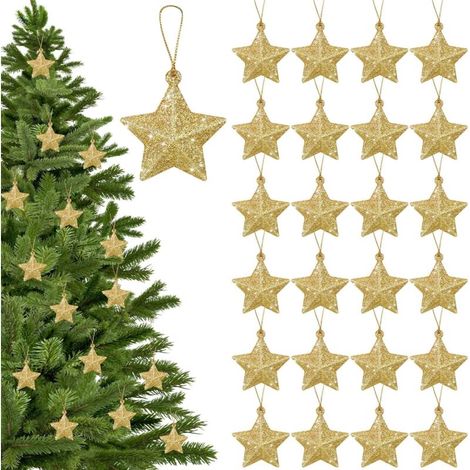 48 Pièces d'ornements en forme d'étoile avec brillant doré pour l'arbre de Noël, petites étoiles suspendues en plastique, décorations de Noël en plastique pour fêtes de Noël, mariages, et décorations (1/4)