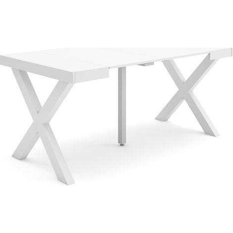 Skraut Home - Table console extensible, Console meuble, 160, Pour 8 personnes, Pieds bois massif, Style moderne, Blanc (1/5)