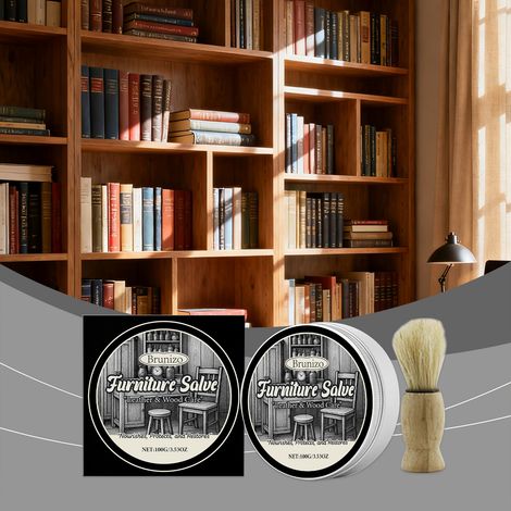 Crème d'entretien pour le cuir et le bois (canapés, meubles en cuir et en bois) - Nettoie, restaure et ravive les surfaces - 100 g + pinceau (1/5)