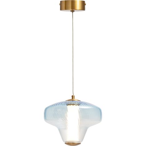 Visconte Elias Sky Blue Tinted Glass Pendant Integrated LED - Satin Brass (1/5)