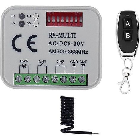 Récepteur de télécommande universel 300-868 MHz (9-30 V) pour commande de porte de garage.