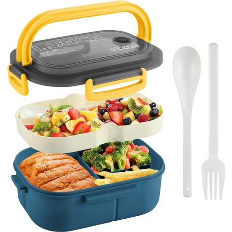 Boîte à bento pour adulte, 1200 ml, double compartiment, avec (1/5)