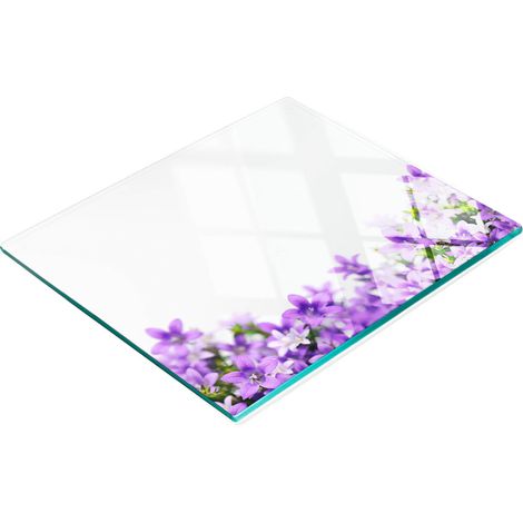 Planche à découper décorative en verre trempé, motif cloches violettes, 60 x 52 cm (1/5)