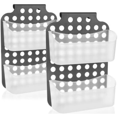FENOPLASTICA2x panier de douche à 2 compartiments, rangement suspendu réglable en hauteur avec crochets, étagère flexible pour salle de bain (2 pièces - 36 x 25 cm gris) (1/5)