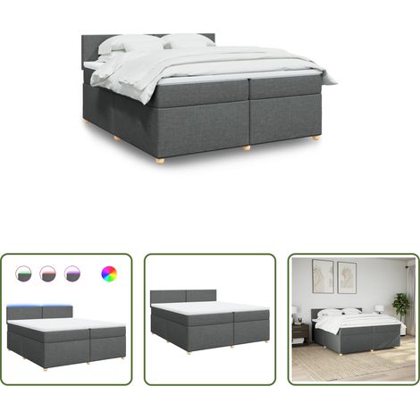 vidaXL Surmatelas - Sommier à lattes de lit avec matelas Gris foncé 200x200cm Tissu (1/5)