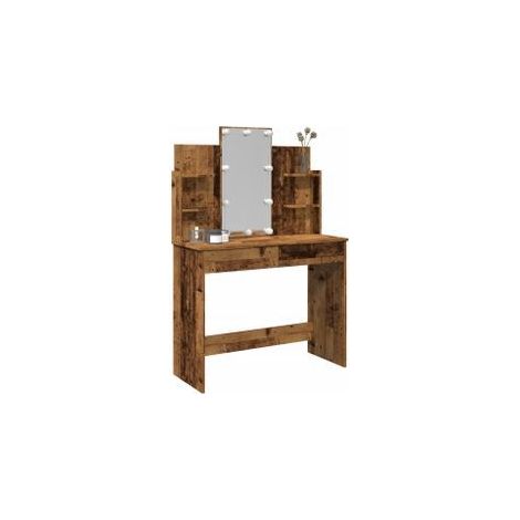 Coiffeuse avec lumières LED vieux bois 96x40x142 (1/5)