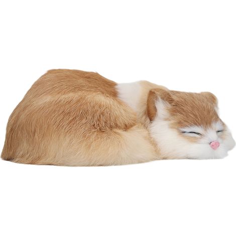 Figurine de chat endormi en peluche réaliste, modèle décoratif et duveteux pour la maison ou le bureau (1/5)