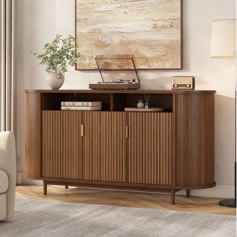 Credenza a 3 ante 140 x 40 x 78 cm effetto noce in MDF e PB HAVRYA (1/5)