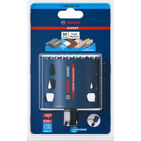 Bosch – Scie trépan carbure Ø80 mm pour bois, briques et métaux – Longueur 60 mm – Adaptateur Power Change Plus – 2608900437