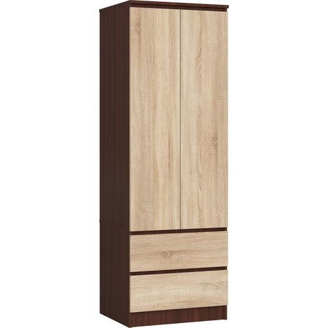 Akord – Armoire 2 portes 2 tiroirs wengé 60 cm – Façade chêne sonoma – Dimensions 60x51x180 cm – Panneau stratifié – Armoire sur pied (1/5)
