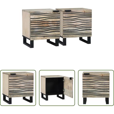 Akazienholz -  Nachttisch 2 pcs Weiß und Schwarz 40 x 33 x 46 cm (1/5)