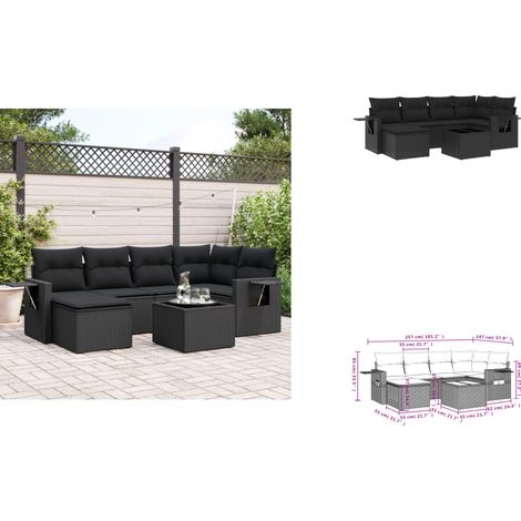 Salon de jardin 7 pcs avec coussins noir résine tressée - Ensemble Salon De Jardin - Meuble Extérieur - Jardin Design - Mobilier De Jardin - Set Salon (1/3)