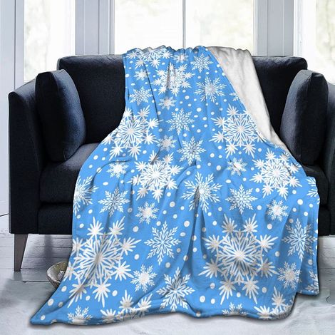 Couverture Jetable En Polaire - 127 X 102 Cm - Motif Flocons De Neige Bleu - Pour Canapé Chaise Lit Voiture - 320 Gsm (1/5)